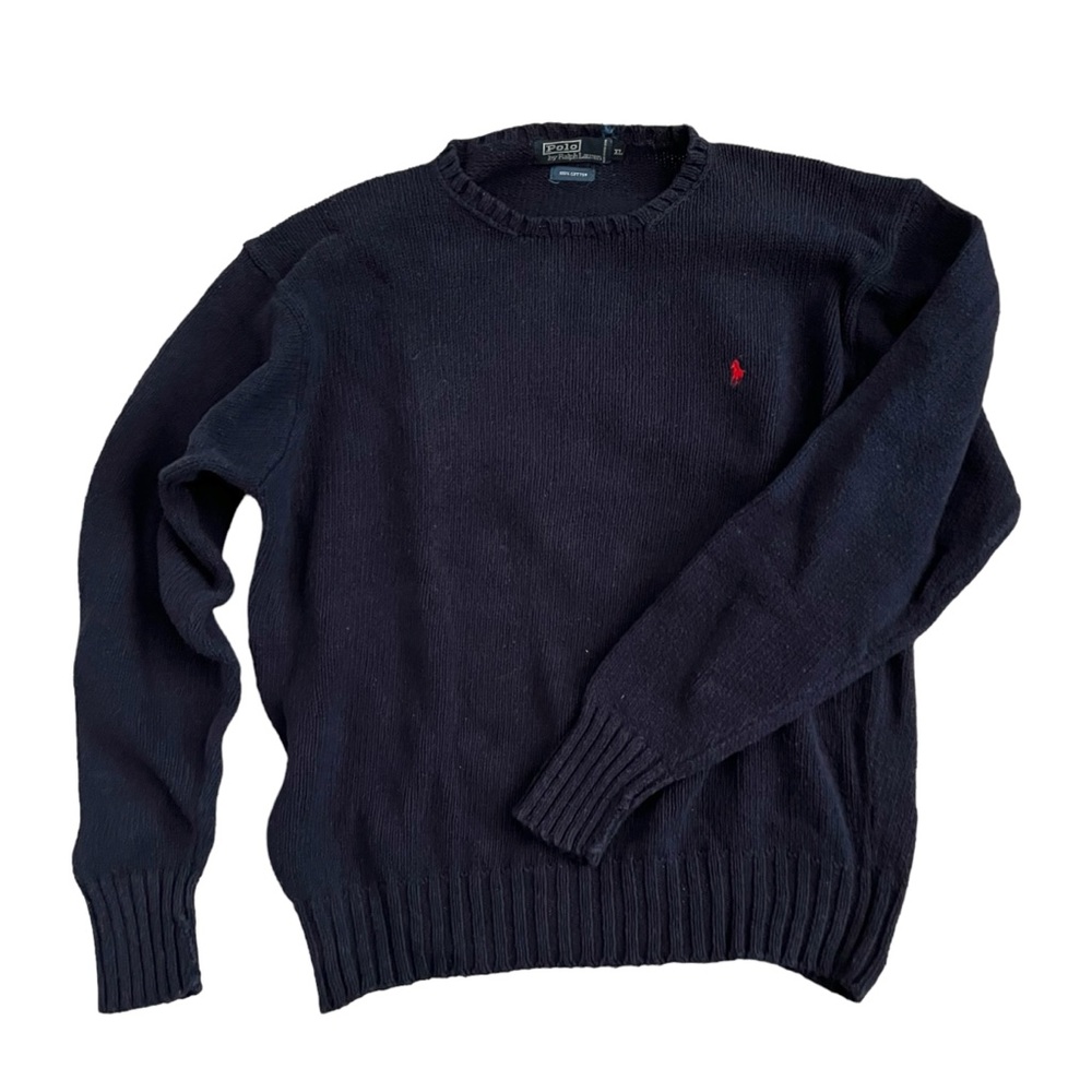 Vintage 1990s Polo by Ralph Lauren Classic Navy Crewneck Cotton Knit Sweater